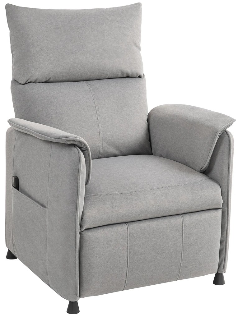 HOMCOM Poltrona Relax Reclinável Elétrica com Função Memória Apoio para Pés Controlo Remoto e Bolsos Laterais 80x83x104 cm Cinzento | Aosom Portugal
