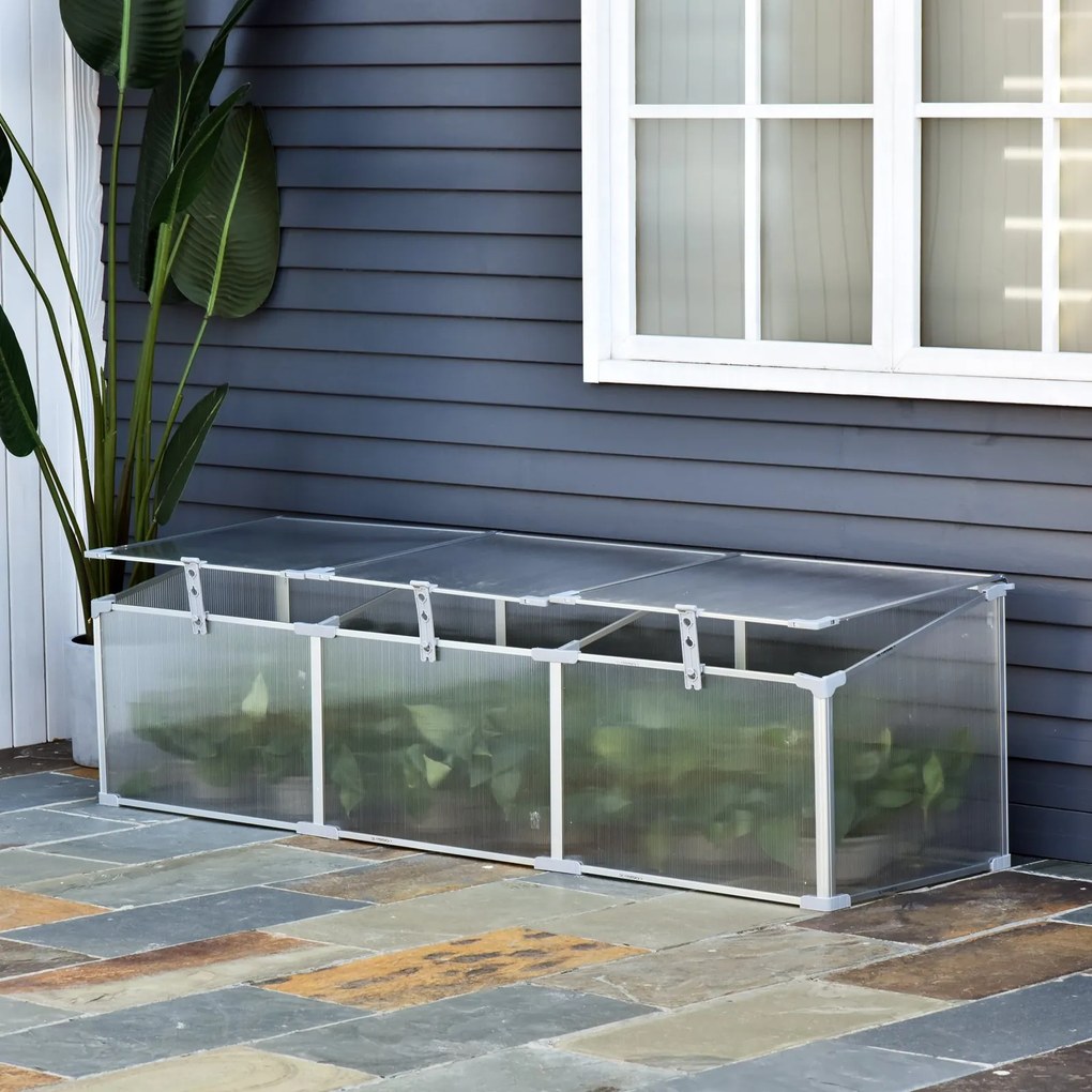 Estufa de Jardim Alumínio Policarbonato Transparente Viveiro Caseiro para Plantas Culturas Proteção UV e Resistente 180x51x51cm