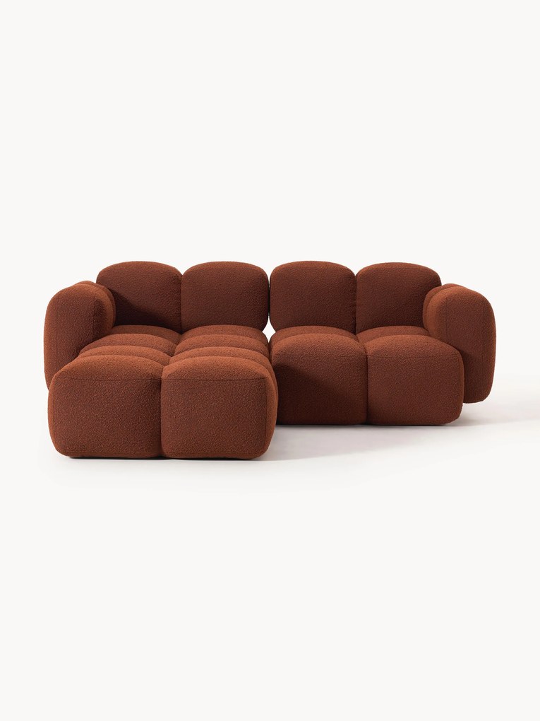 Sofá modular em bouclé Tayla (2 lugares) com pufe (esquerdo/direito)