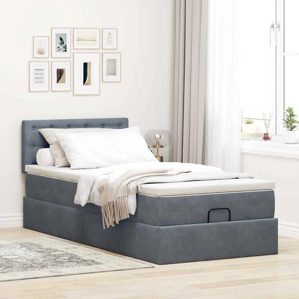 moldura de cama otomana vidaXL com colchão cinza escuro veludo