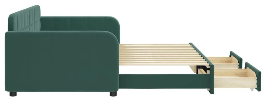 Sofá-cama c/ gavetão e gavetas 90x200 cm veludo verde-escuro