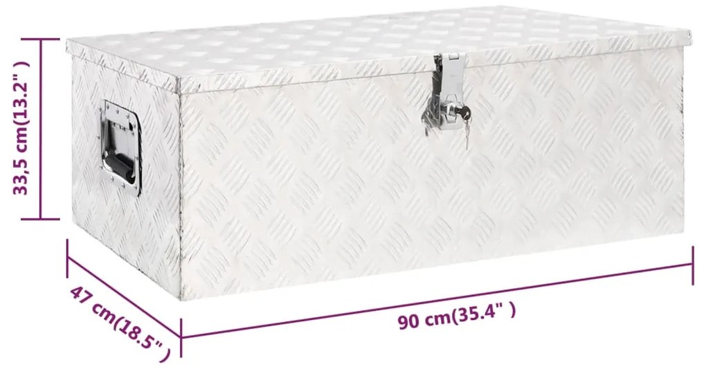 Caixa de arrumação 90x47x33,5 cm alumínio prateado