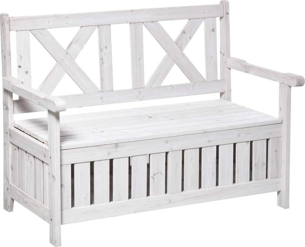 Outsunny Banco com Armazenamento 2 lugares Baú de Jardim Banco-baú para Almofadas Branco 115 x 61 x 85 cm | Aosom Portugal
