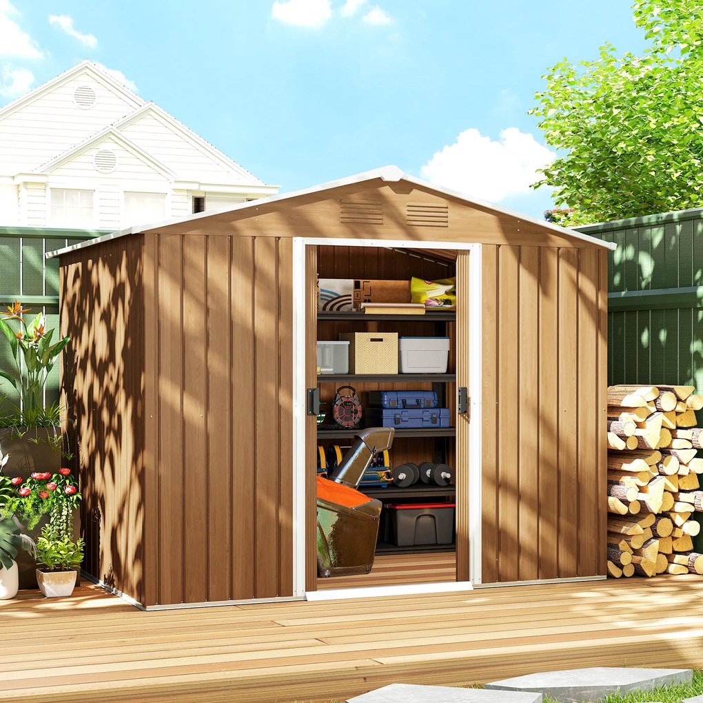 Abrigo de Jardim, 236 x 171 x 191 cm, Portas de Correr com Fechadura, Castanho Escuro