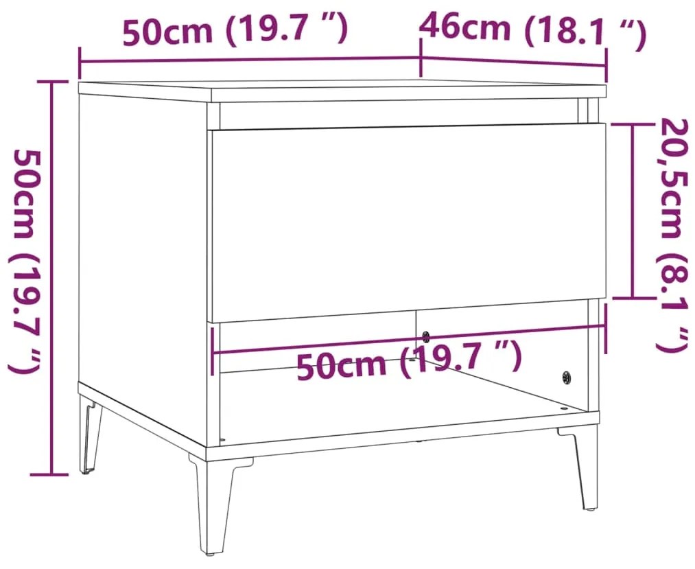 Mesa de apoio 50x46x50 cm derivados de madeira cinzento sonoma