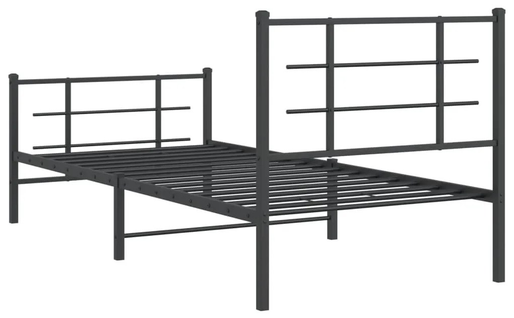 Estrutura de cama com cabeceira e pés 90x200 cm metal preto