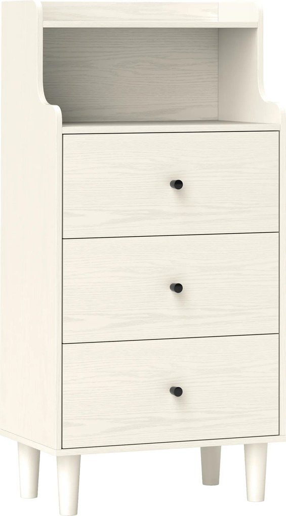 HOMCOM Cómoda com 3 Gavetas Cómoda de Quarto Estreita com Prateleiras Abertas Anti-Tombo Gaveteiro Alto 47x29x95 cm Branco | Aosom Portugal