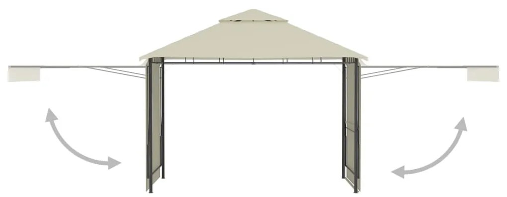 Gazebo com toldos duplos extensíveis 3x3x2,75 m 180 g/m² creme
