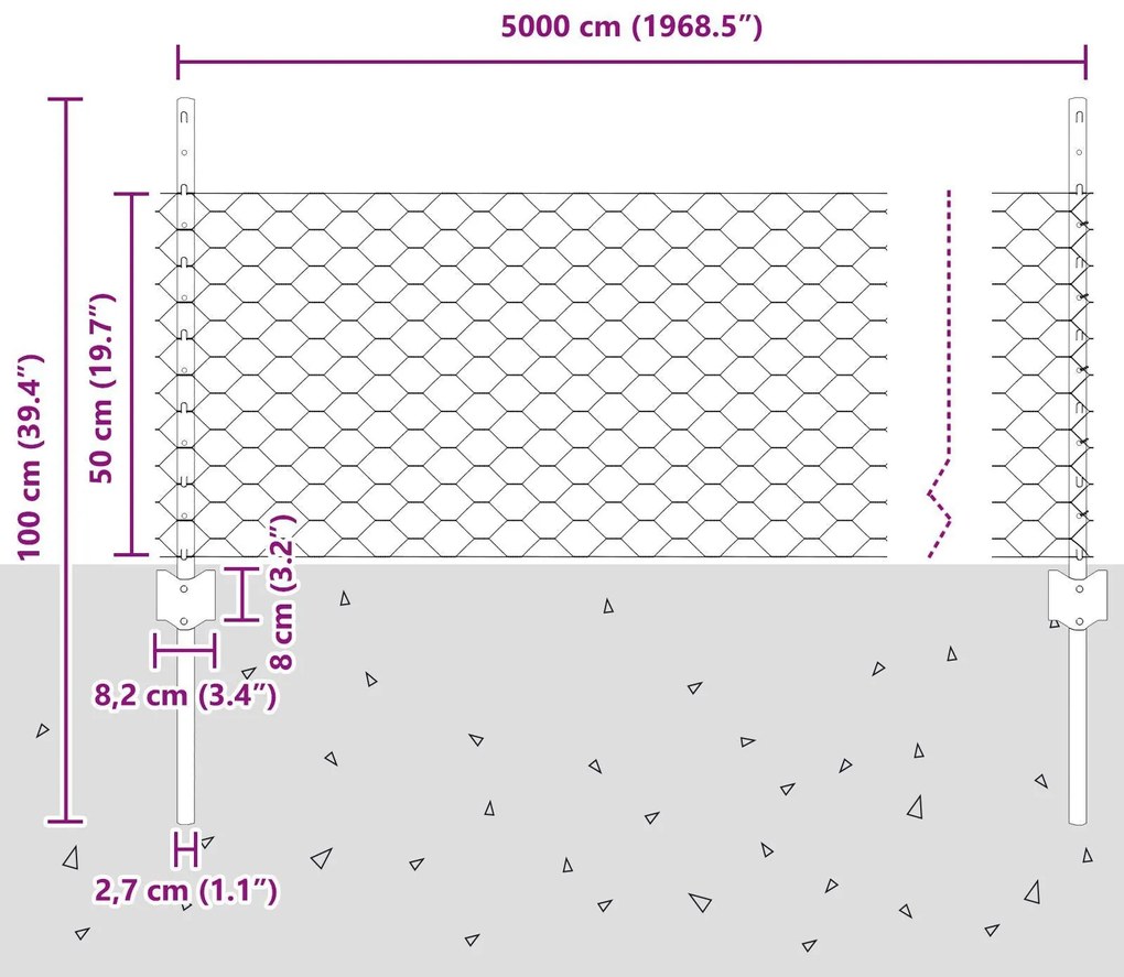 Postes de Cerca vidaXL 11 pcs U-Channel Cinza 60 cm Aço, Cerca Hexagon