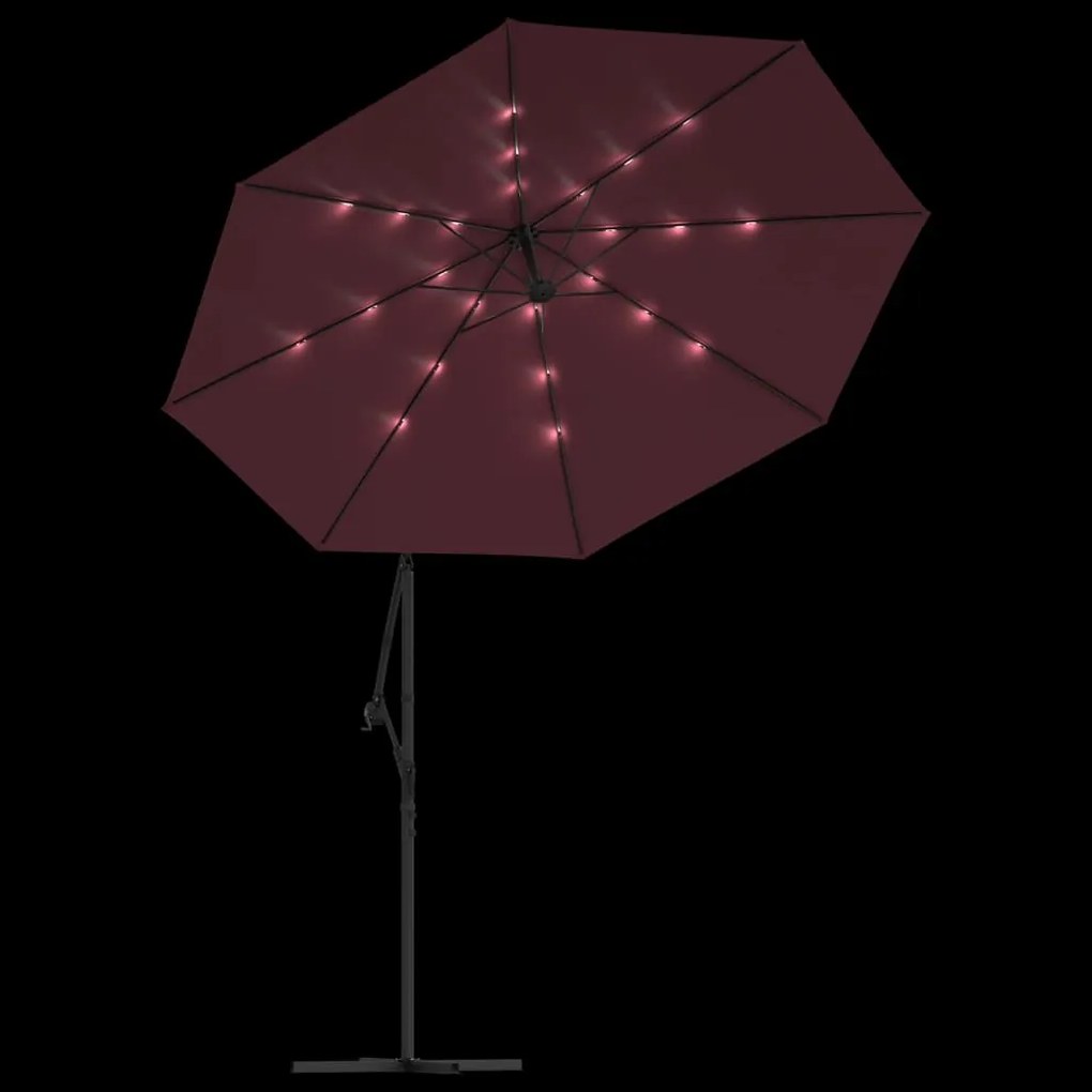 Guarda-sol de jardim cantilever c/ LED/poste aço vermelho tinto
