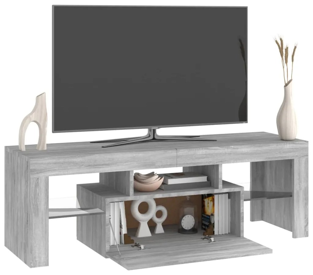 Móvel de TV com luzes LED 120x35x40 cm cinzento sonoma