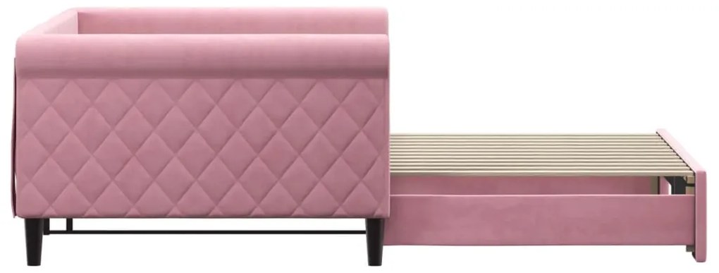 Sofá-cama com gavetão 100x200 cm veludo rosa