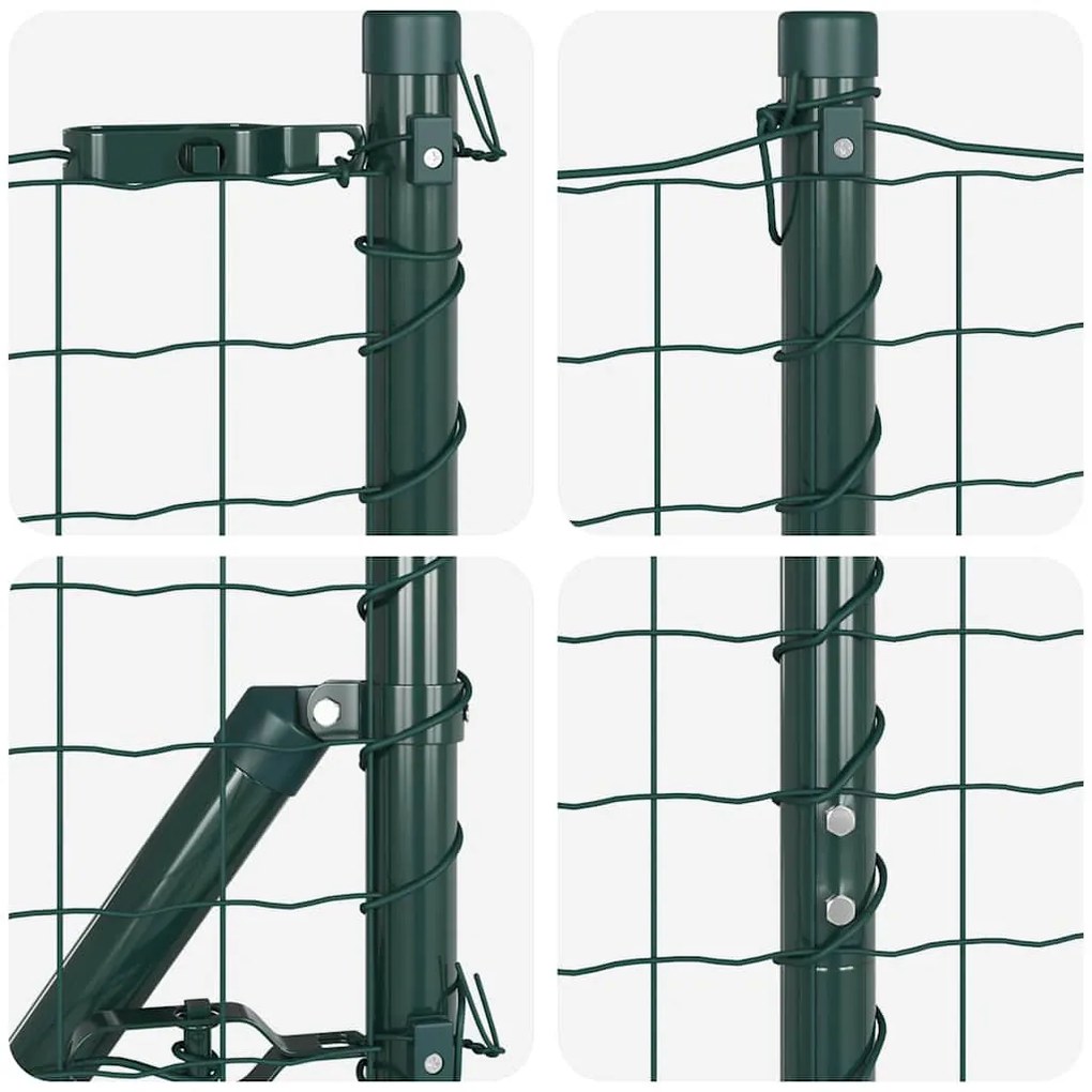 Cerca Euro com 7 postes em espeto 1,5 x 10 m em aço galvanizado verde