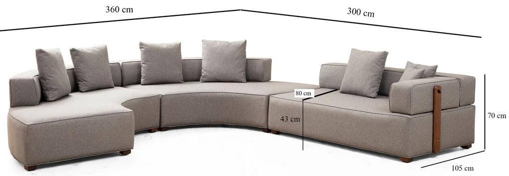 Sofá de Canto Gondol – Cinzento – 300 x 360 cm