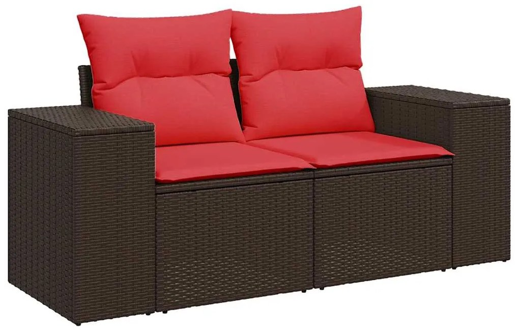 9 pcs conj. sofás jardim c/ almofadões vime PE/acácia castanho