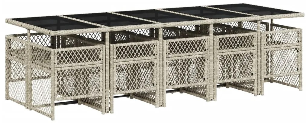 11 pcs conjunto jantar p/ jardim c/ almofadões vime PE cinzento