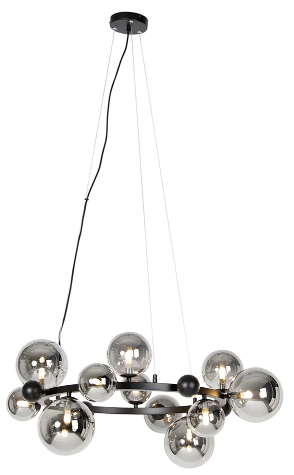 Candeeiro de suspensão Art Déco preto com vidro fumê 12 luzes - David Art Deco
