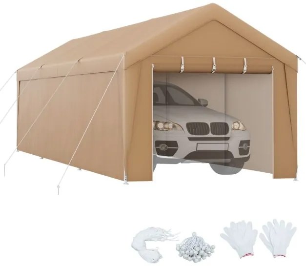 Tenda de jardim portátil para garagem carros, festas, jardim, eventos 301 x 600 cm com laterais amovíveis e porta exterior com fechadura Amarelo