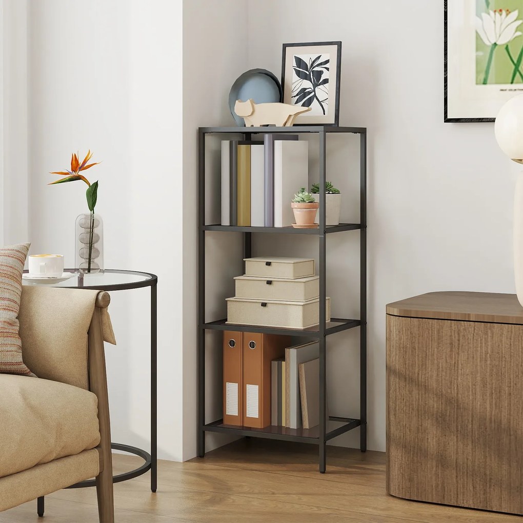 Estante de 4 níveis multifuncional em metal e vidro temperado 30 x 40 x 95 cm preto