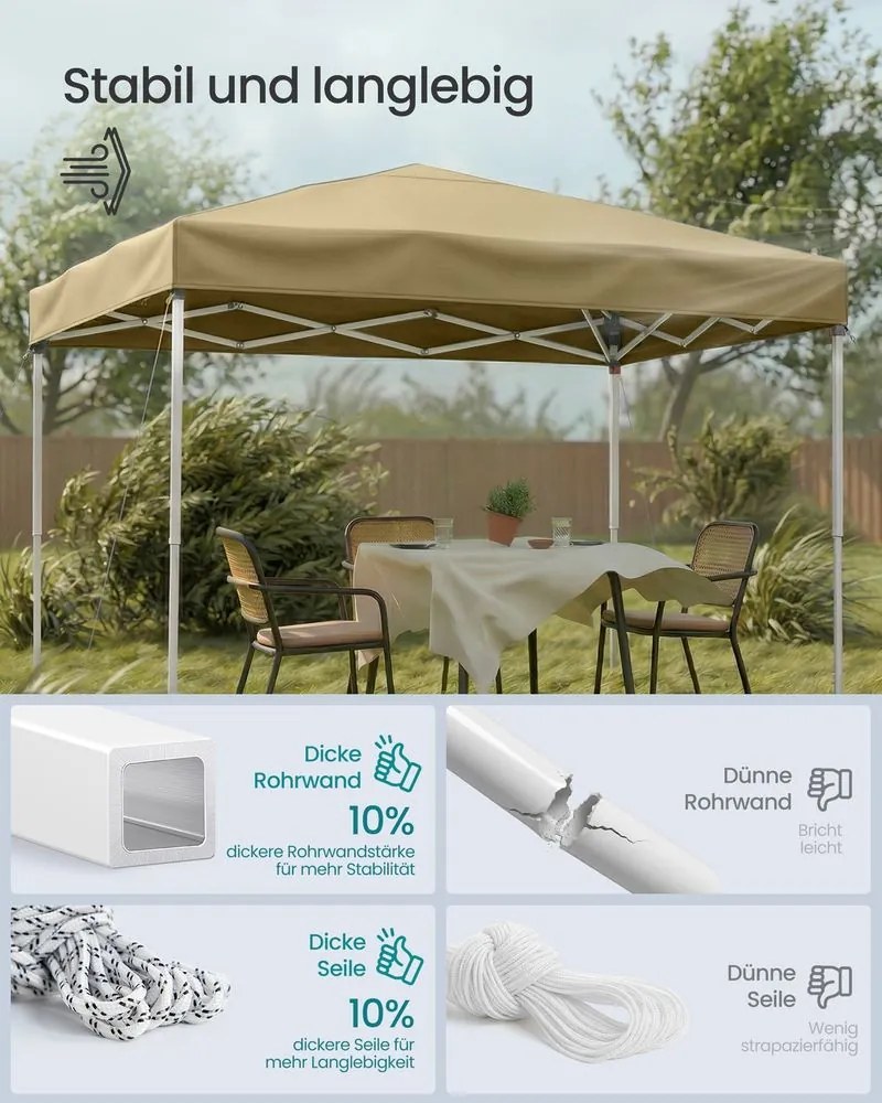 Tenda jardim de 3 x 3 m para jardim e festas com proteção solar, cor bege