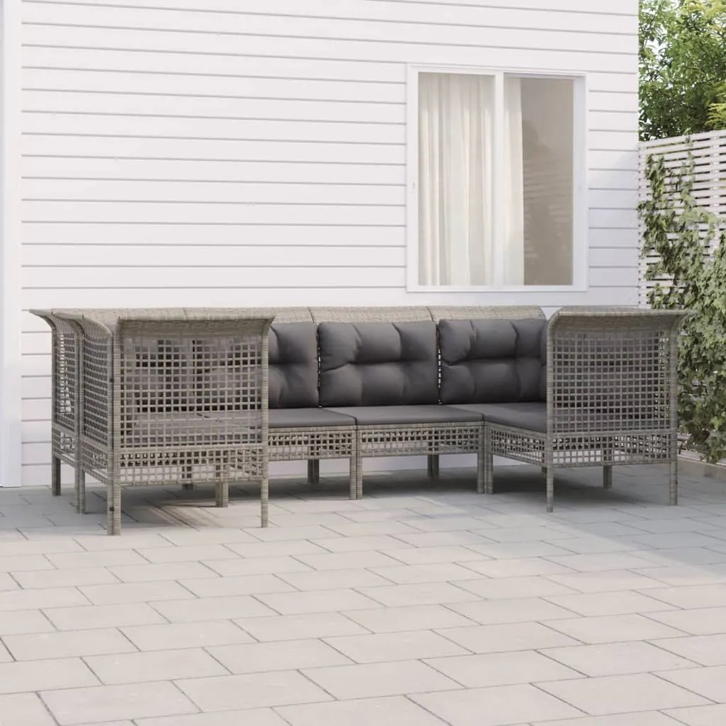 vidaXL 6 pcs conjunto lounge de jardim c/ almofadões vime PE cinzento