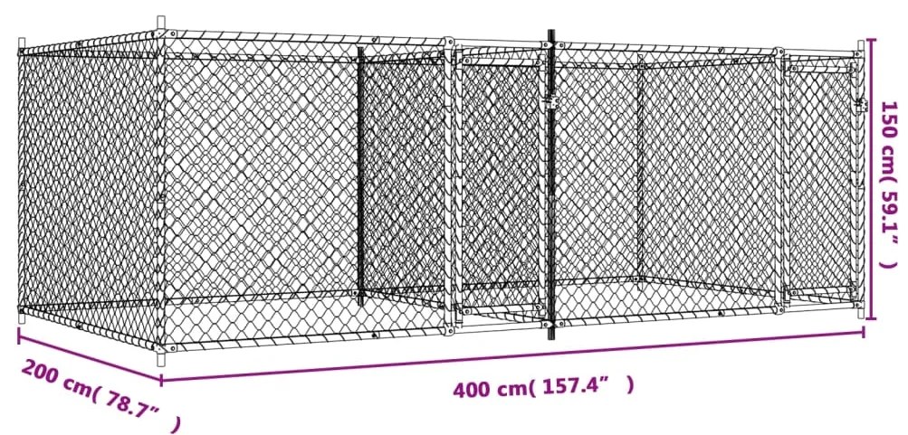 Jaula para cão com portas 4x2x1,5 m aço galvanizado cinzento