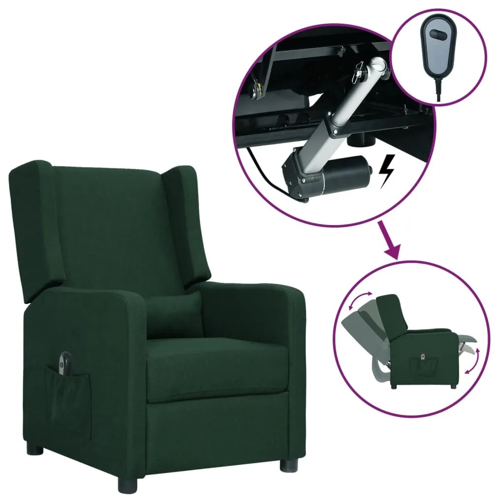 vidaXL Poltrona elétrica reclinável tecido verde-escuro