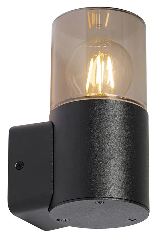 Candeeiro de parede exterior moderno preto com cúpula em fumo IP44 - Odense