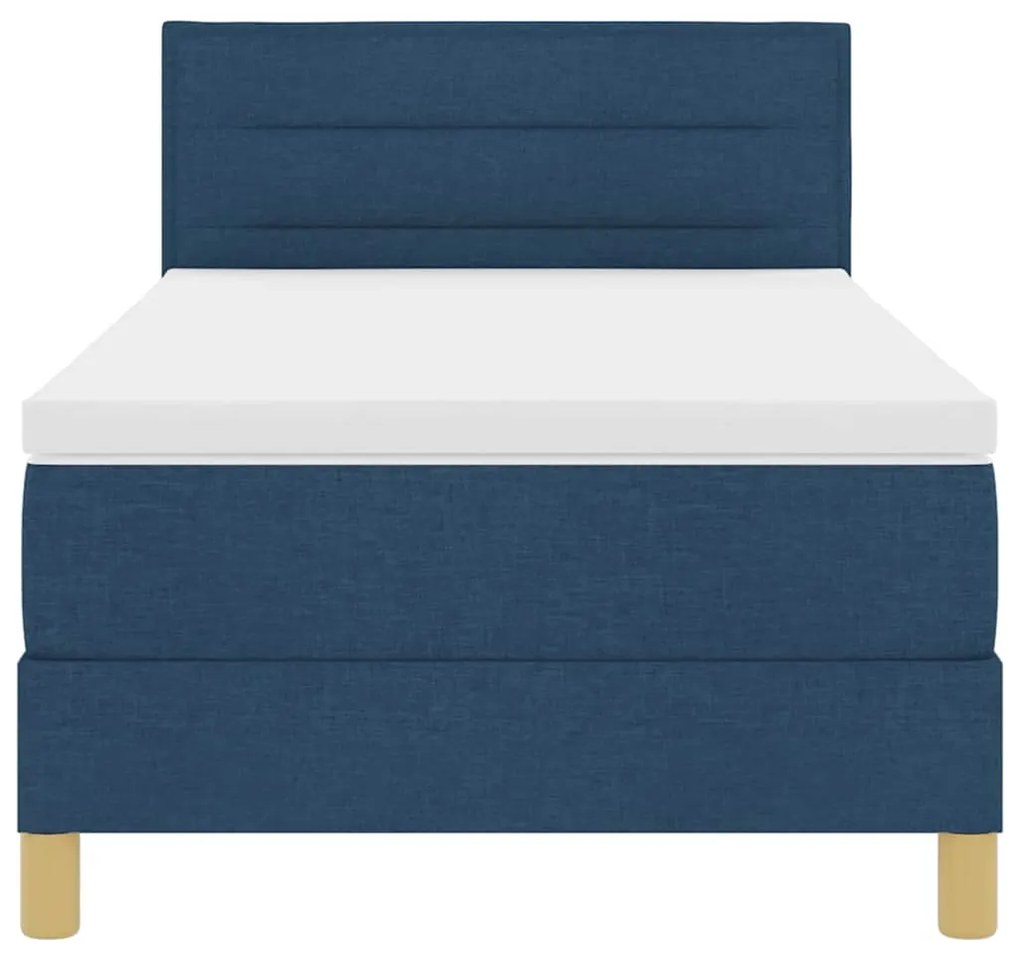 Cama com Caixa de Molas com Colchão &amp; LED Azul 100x200 cm Tecido