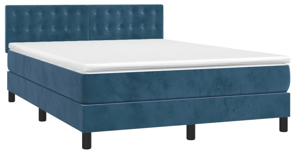 Cama com molas/colchão 140x190 cm veludo azul-escuro