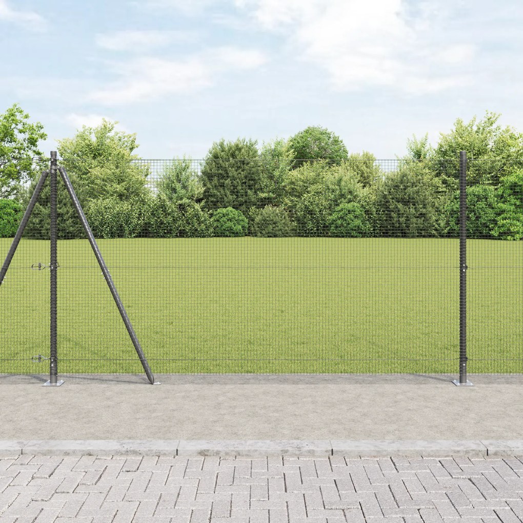 vidaXL Cerca de Fio Welded com 7 Postes Flangeados Cinza 1,2x10 m Aço