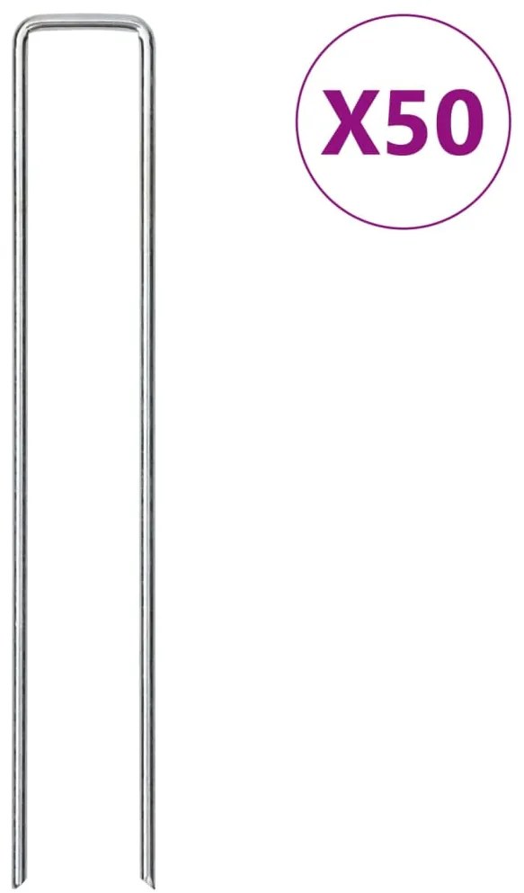 vidaXL Estacas de chão em forma de U 50 pcs 20x4 cm aço galvanizado