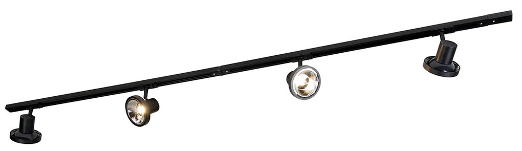 Sistema de iluminação de trilho moderno com 4 focos pretos monofásicos 200 cm - Iconic Jeany