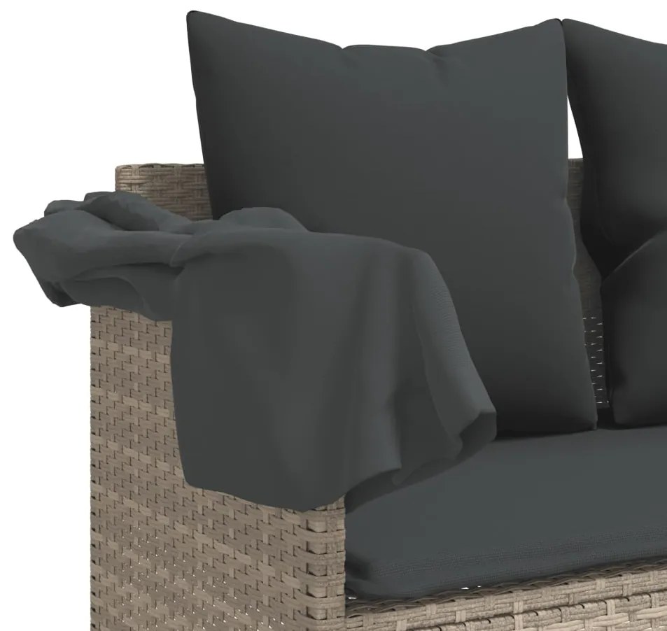 5 pcs conj. sofás jardim c/ almofadões vime PE cinzento-claro