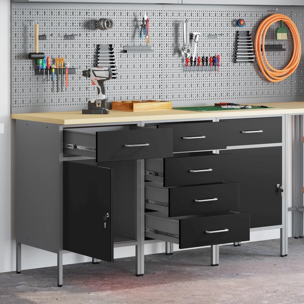 vidaXL Armário de Trabalho 3 pcs Preto e Cinza 150 x 55 x 85 cm