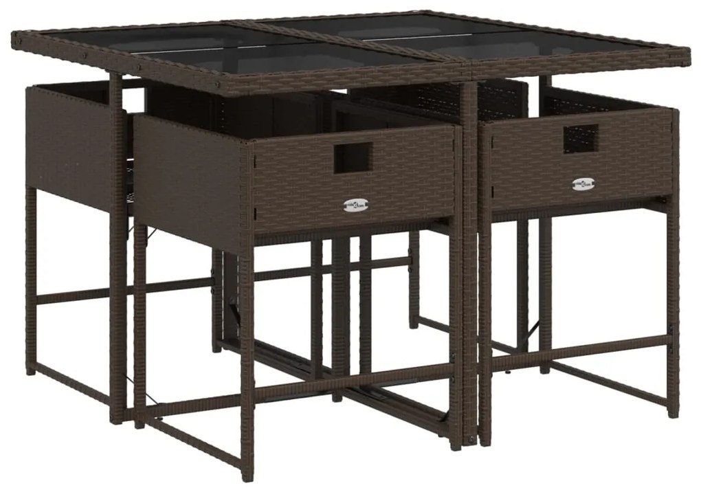 5 pcs conjunto jantar p/ jardim c/ almofadões vime PE castanho