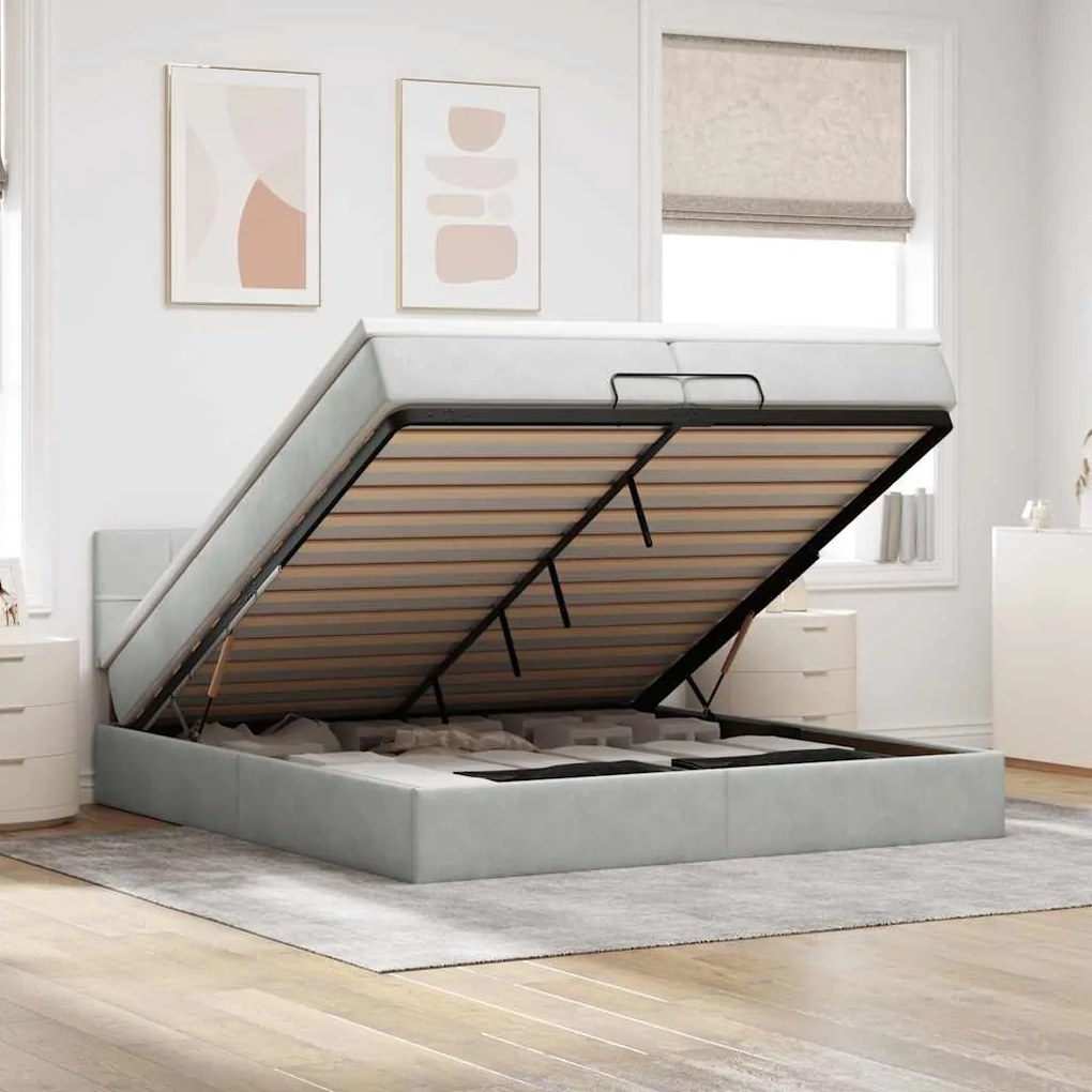 Estrutura de cama otomana com colchão 200x200 cm cinzento claro