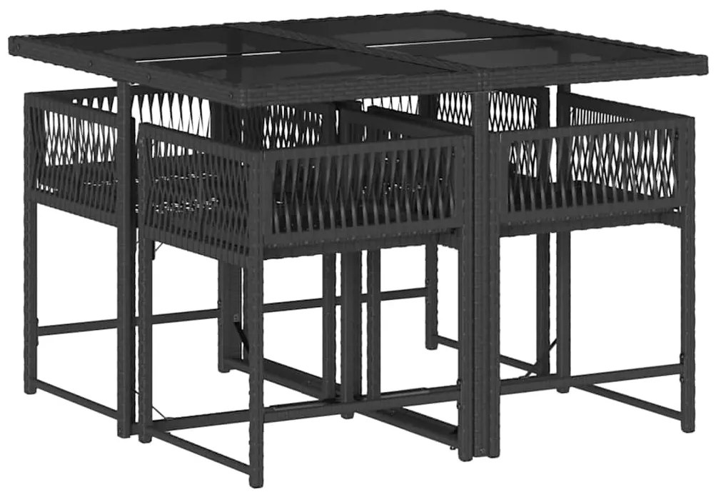 5 pcs conjunto de jantar p/ jardim c/ almofadões vime PE preto