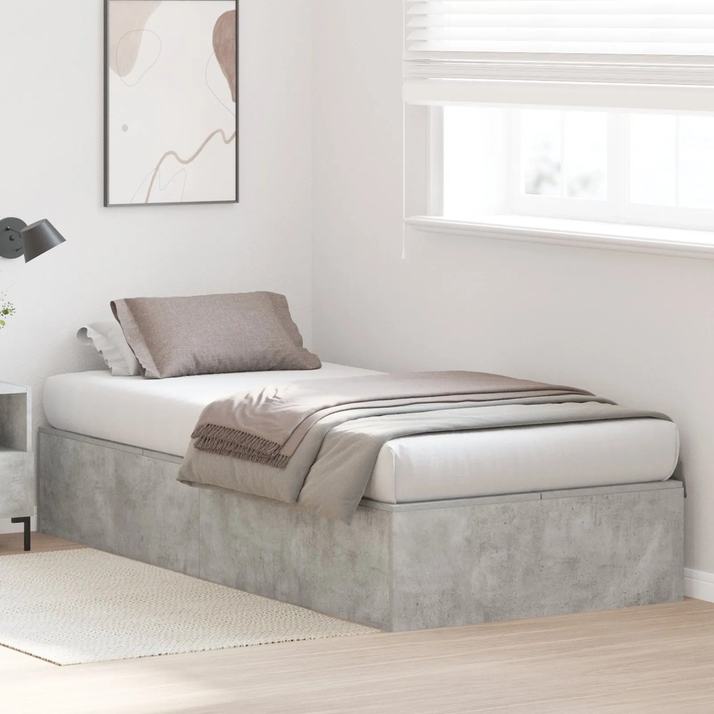 Cama Box com Arrumação Cinza Concreto 75x190 cm em Madeira Engenharia