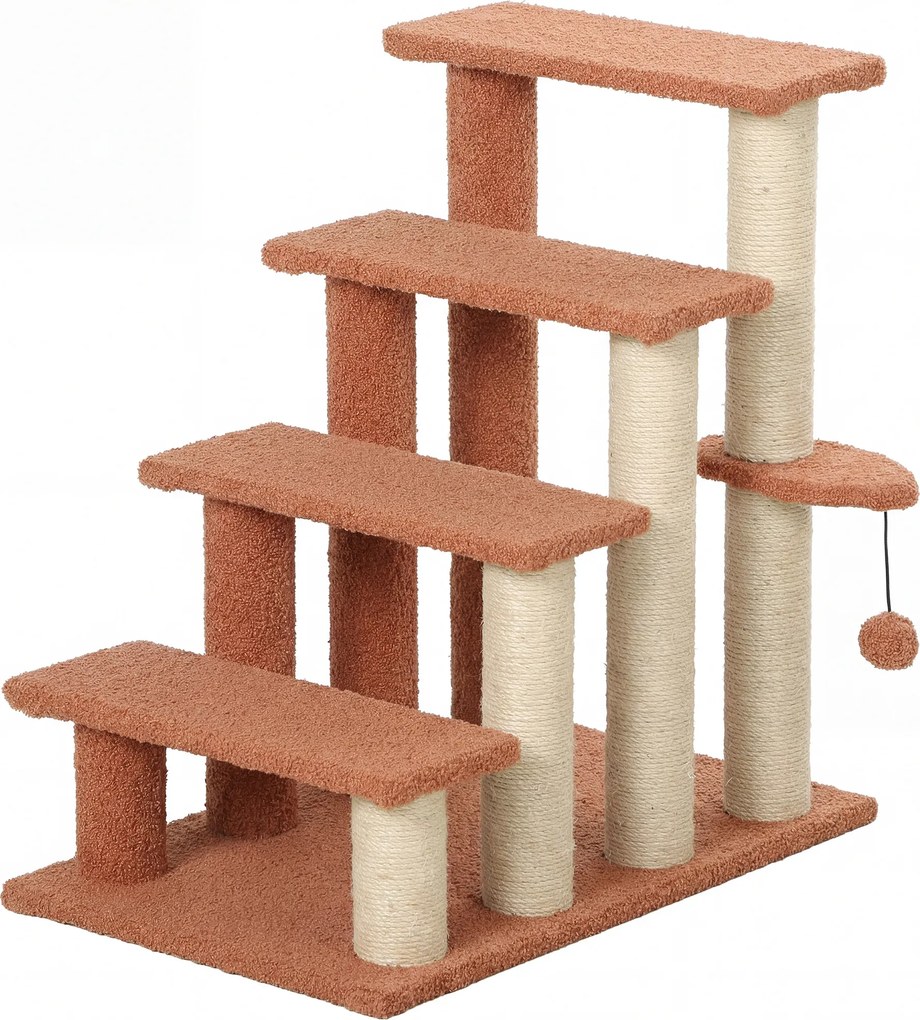 PawHut Escada para animais, arranhador, 4 níveis, para animais até 5 kg, 60x40x64cm, Castanho | Aosom Portugal
