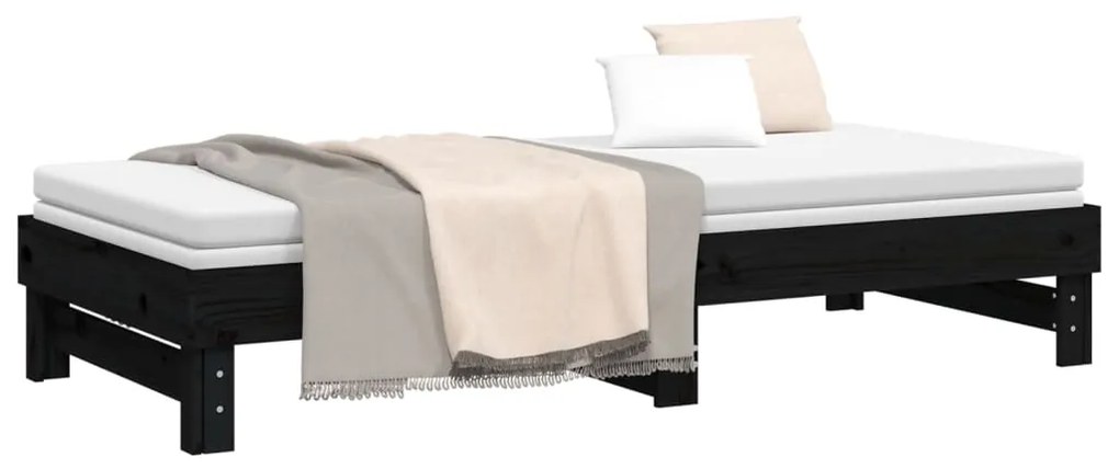 Sofá-cama de puxar 2x(90x200) cm pinho maciço preto