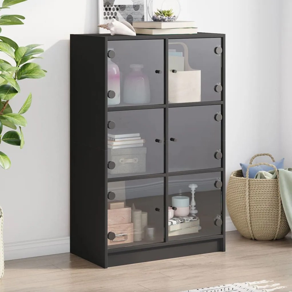 vidaXL Armário alto c/ portas 68x37x109 cm derivados de madeira preto