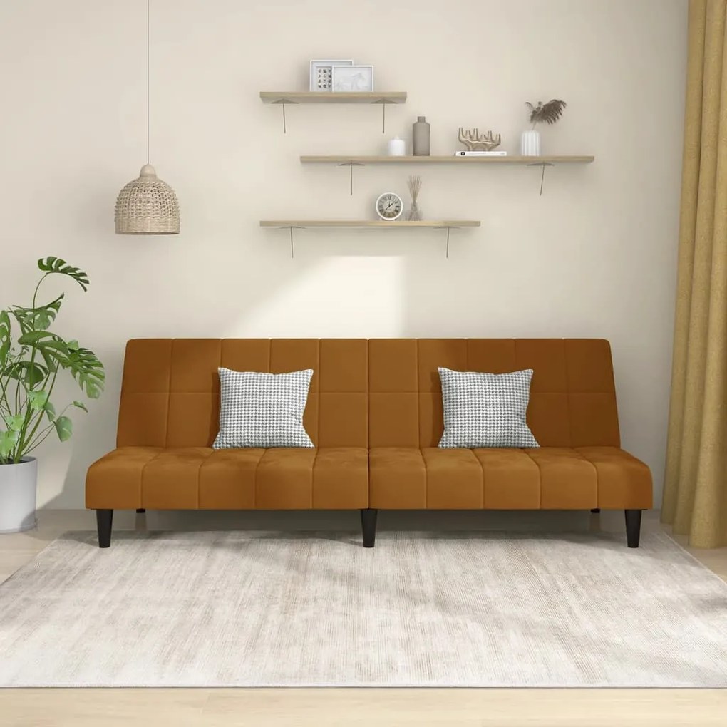 337510 vidaXL Sofá-cama de 2 lugares veludo castanho