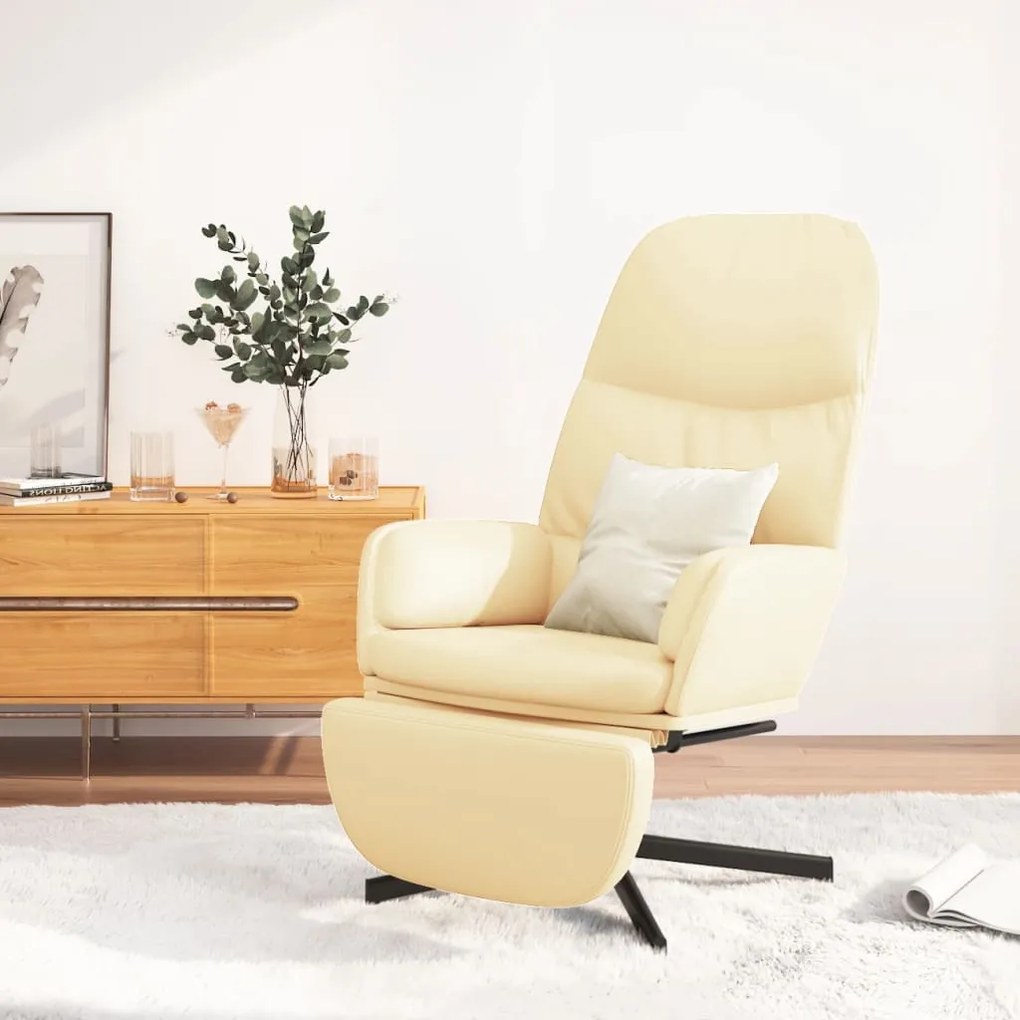vidaXL Cadeira de descanso c/ apoio pés couro artificial branco nata