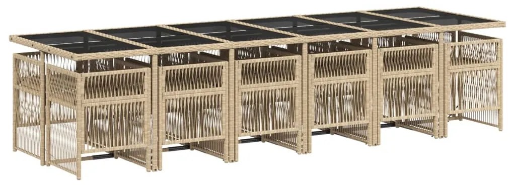 13 pcs conjunto de jantar p/ jardim com almofadões vime PE bege