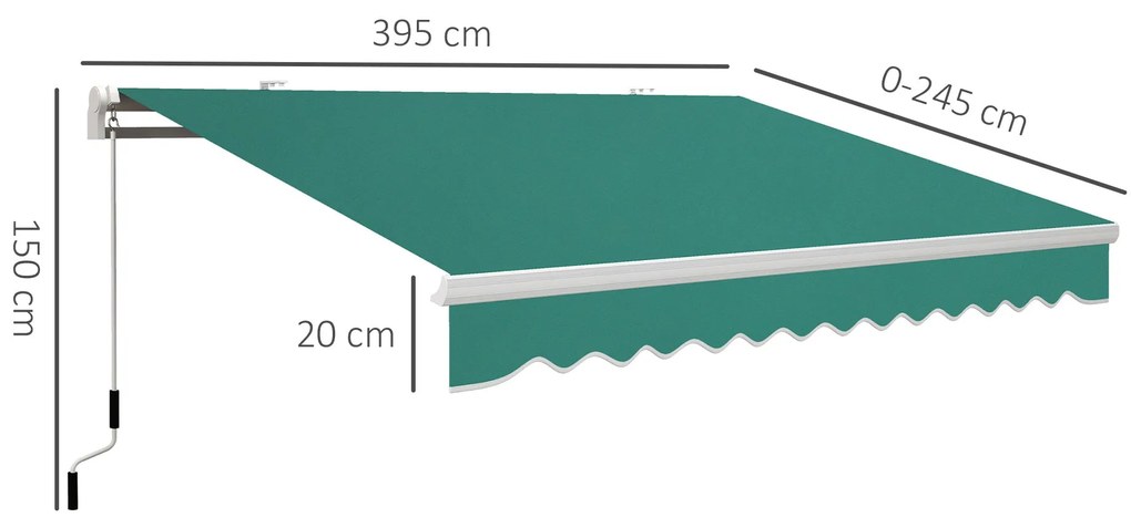 Toldo Manual 395x245 cm Toldo de Varanda Pátio com Manivela de Alumíni