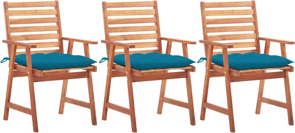 vidaXL Cadeiras de jantar p/ jardim 3 pcs c/ almofadões acácia maciça