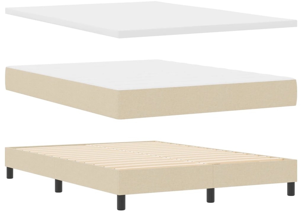 Cama Box Spring vidaXL com Colchão em Creme, 140x200 cm, Tecido