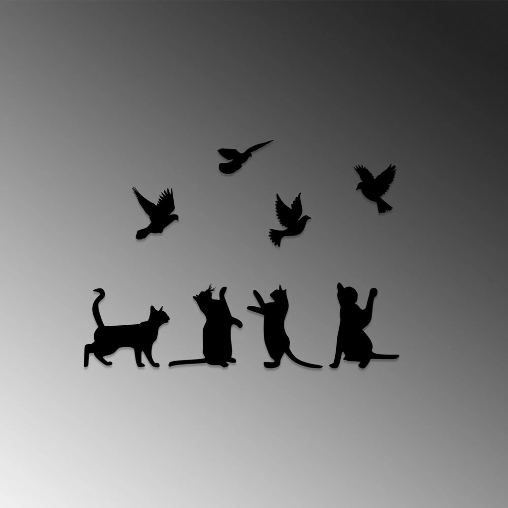 Acessório de Parede Decorativo em Metal Birds Playing With Cats – Pret
