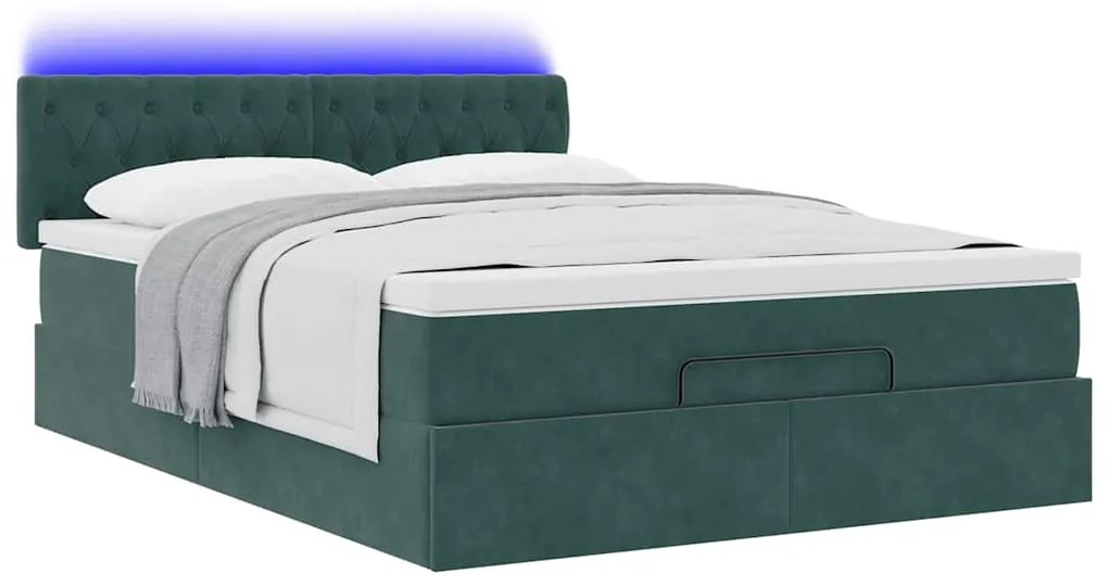 Estrutura de cama otomana com colchão 140x200 cm verde escuro